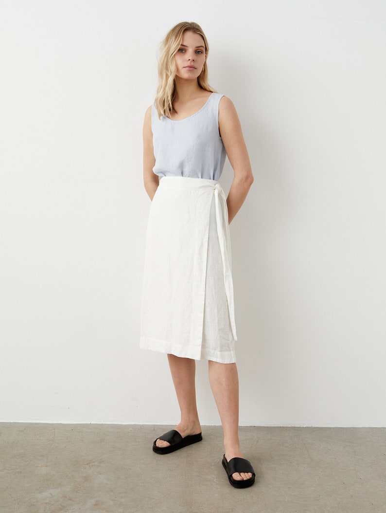 Wrap linen skirt, midi linen skirt with belt, straight cut skirt SOUL image 2