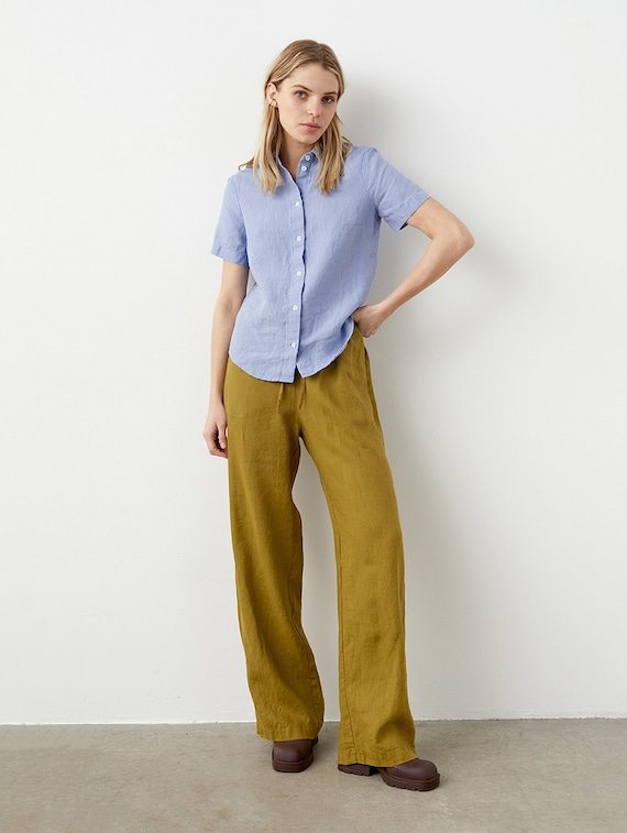 Short Sleeve Linen Top With a Classic Collar, Button-down Linen Shirt for  Women, Business Casual Linen Shirt, Work-from-home Shirt LILLE -   Denmark