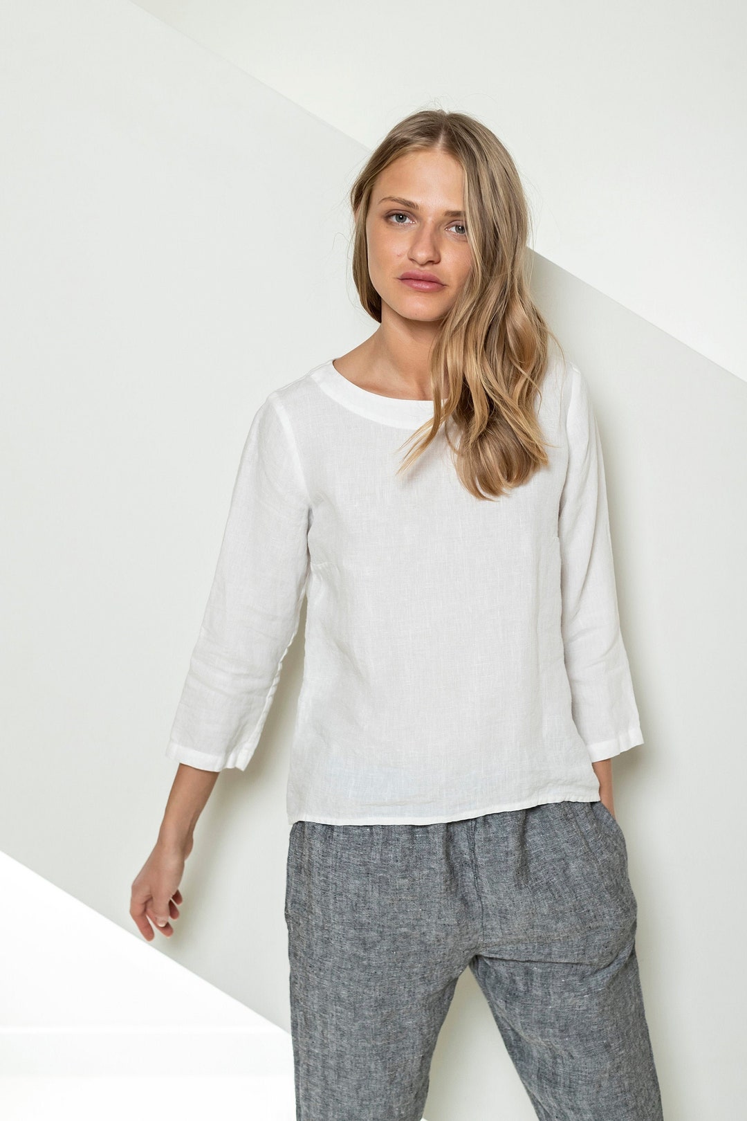 Ruimeme ルイメーム Simple linen blouse Linen Shirt, Simple Linen Top, Summer Linen Top, Basic Linen
