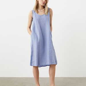 Loose summer linen dress, linen tank dress with pockets OLIVIA image 1