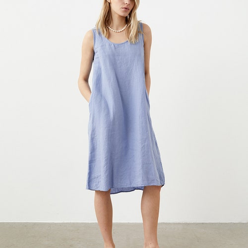 Loose Summer Linen Dress, Linen Tank Dress with Pockets Olivia