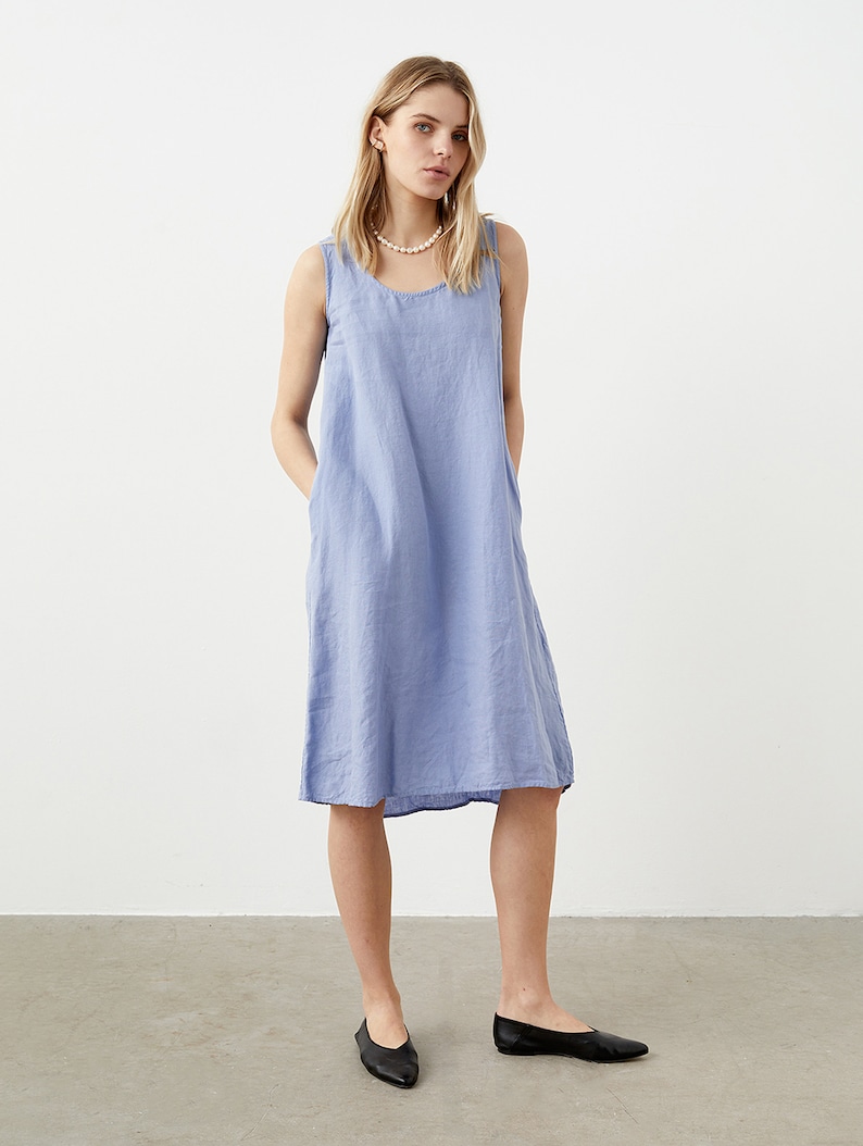 Loose summer linen dress, linen tank dress with pockets OLIVIA image 1