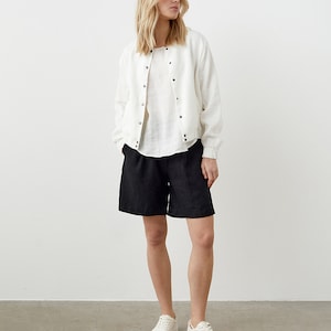 Pleated linen shorts for women, high rise shorts with pockets, elastic back bermuda shorts WALK image 2