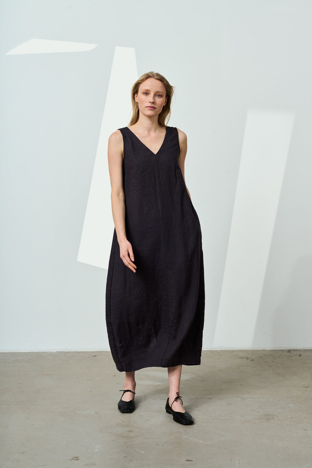 Leisure Natural Linen Comfy And Breathable With V-Neck Dress, Dresses For Women main image 1