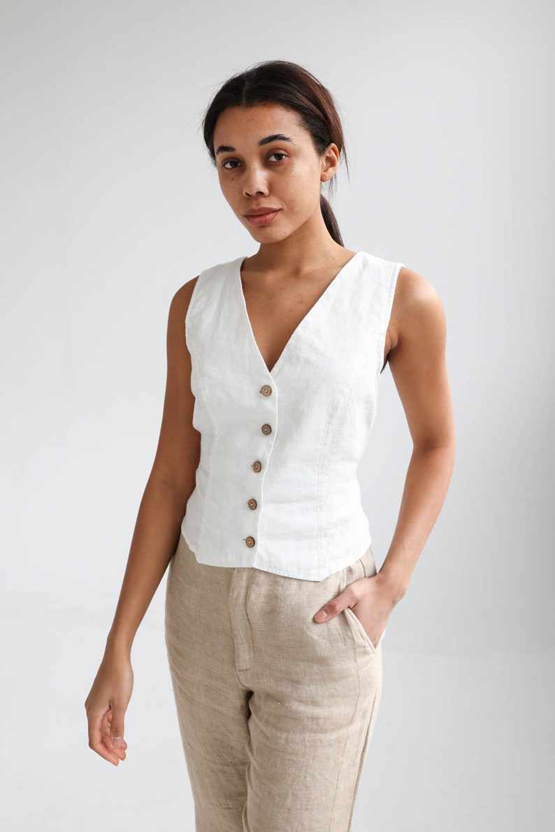 Linen vest woman, linen waistcoat, linen short vest top for women, linen formal vest blouse BLAKE image 3