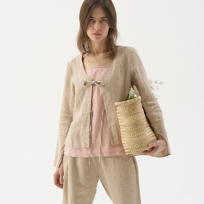 100% Cotton Openwork Tie Front Women Cardigan