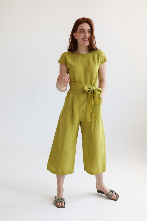 Leinen Jumpsuit Damen Leinen Overalls Palazzo Jumpsuit PEAK Etsy
