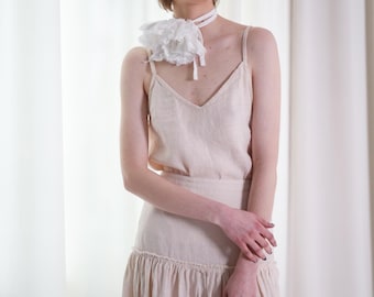 Linen flower choker necklace, Handmade sustainable floral neck wrap, Adjustable linen ribbon, Made to order neck wrap ROSE