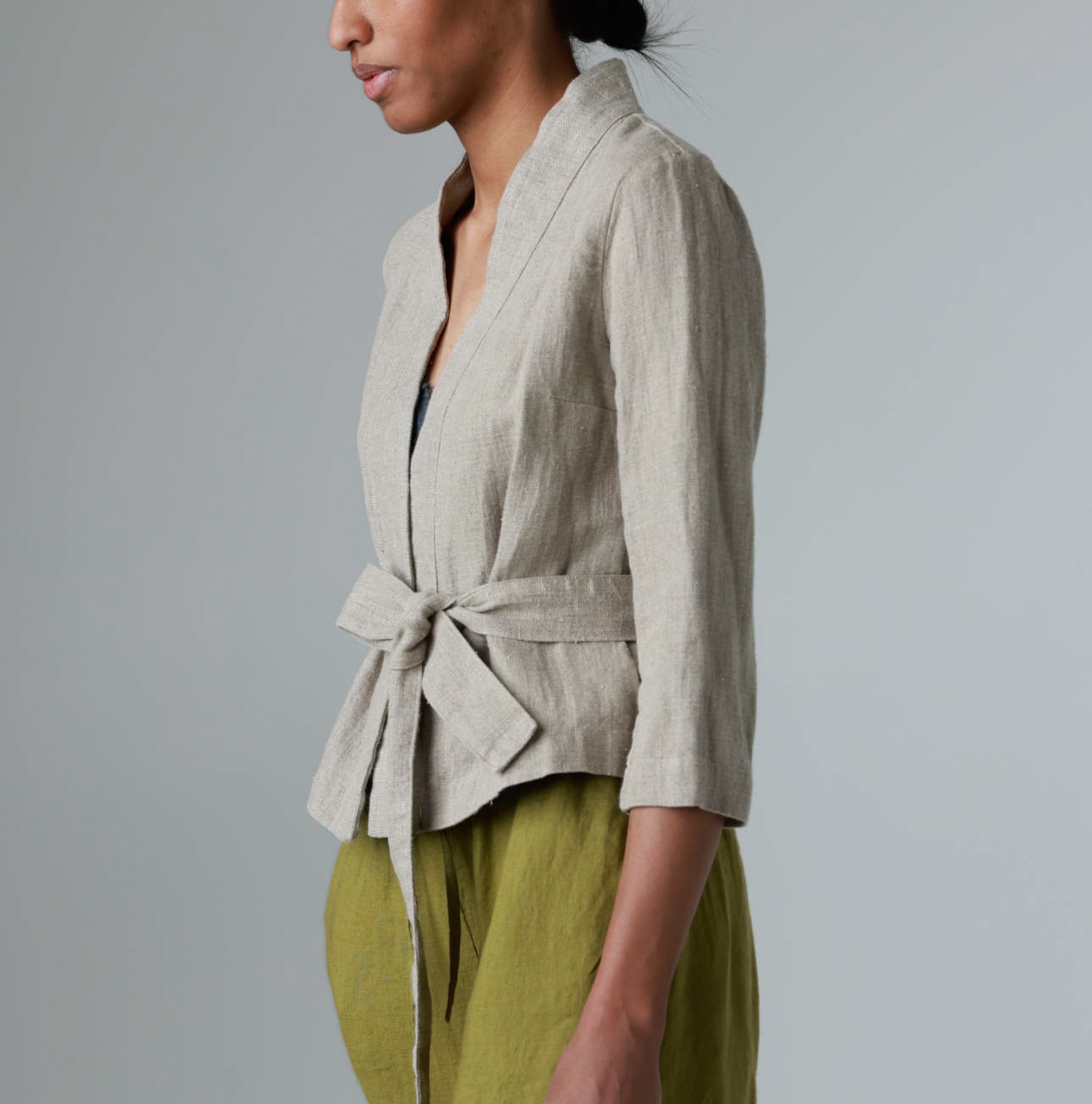 Veste Kimono En Lin à Manches 3/4, Veste Courte En Lin