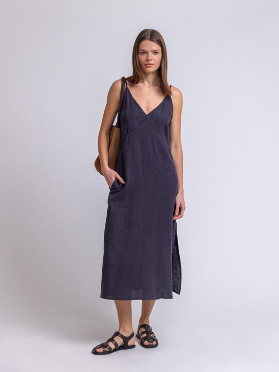 knee length dresses for ladies Verlaine White Linen Blend Maxi Dress
