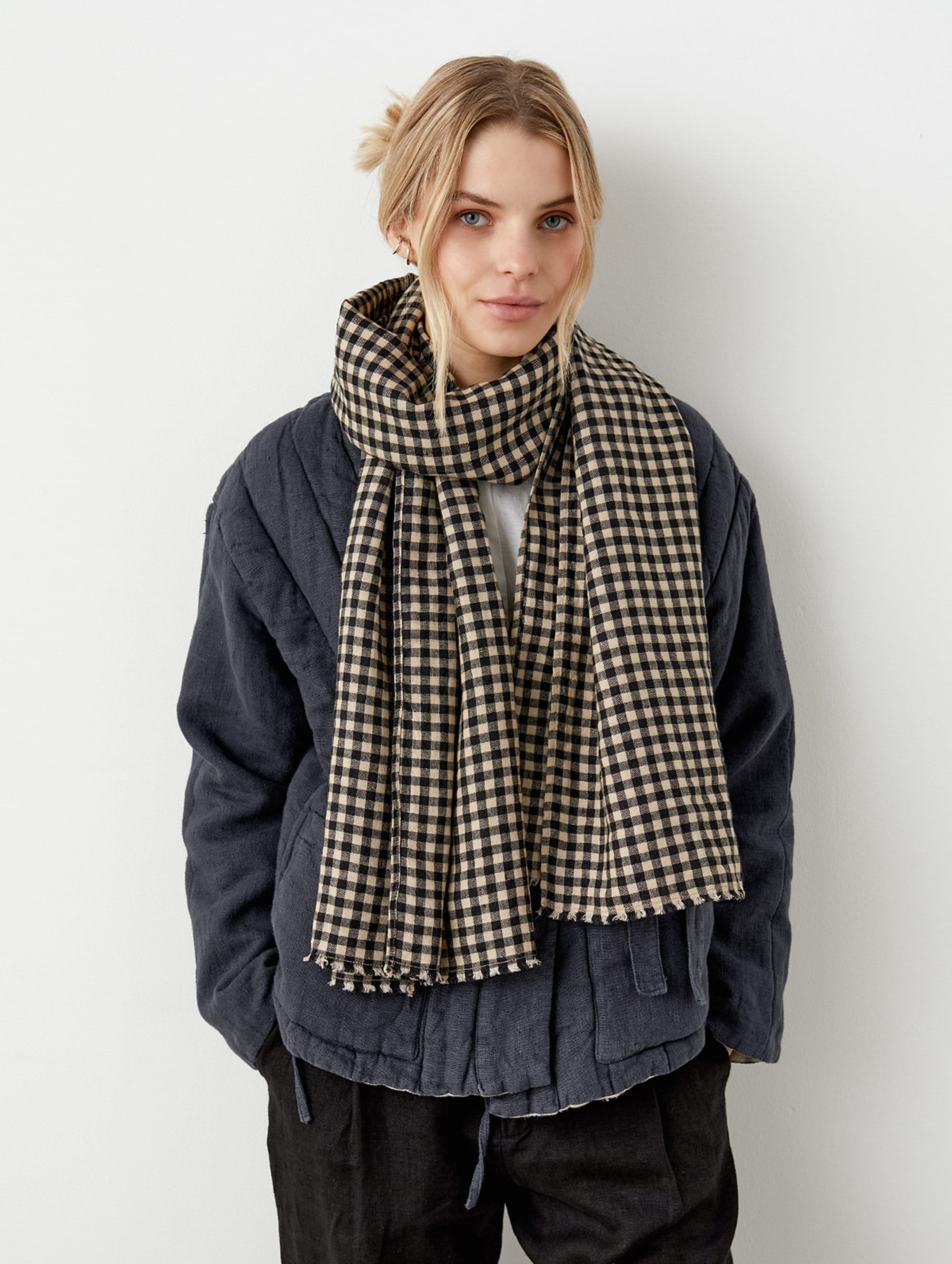 Quilted Linen Jacket, Linen Padded Coat With Pockets, Warm Kimono