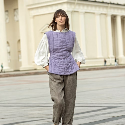 Quilted Vest for Women, Reversible Linen Vest, Tie Side Vest