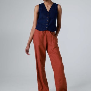 Elastic waist trousers, wide-leg linen pants with pockets, long linen pants for women STORM image 4