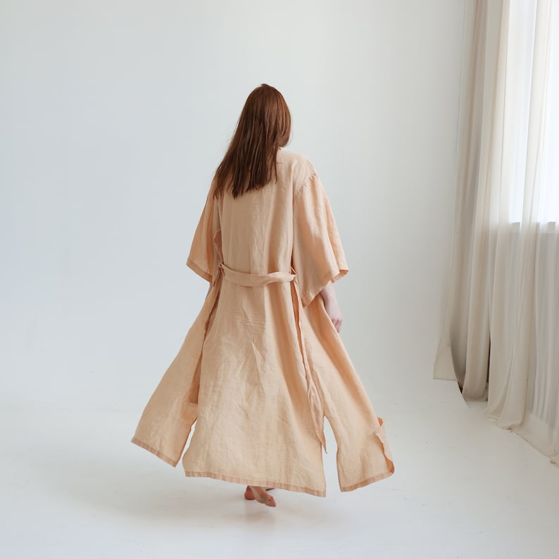 Linen dress coat with kimono sleeves, linen kimono robe for women, beach cover up NOON image 8