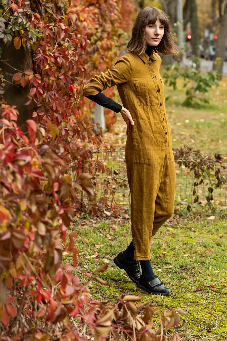 Linen jumpsuit women, boiler suit, linen overalls women, coveralls ROOTS image 5