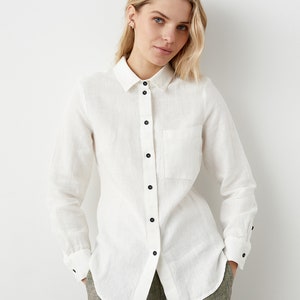 Long sleeve linen shirt, classic linen shirt with traditional collar and cuffs, button up linen shirt, casual office shirt COMO image 4