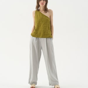 Wide leg linen pants with pockets, high waisted palazzo pants for women, pleated linen trousers MUSCAT image 2