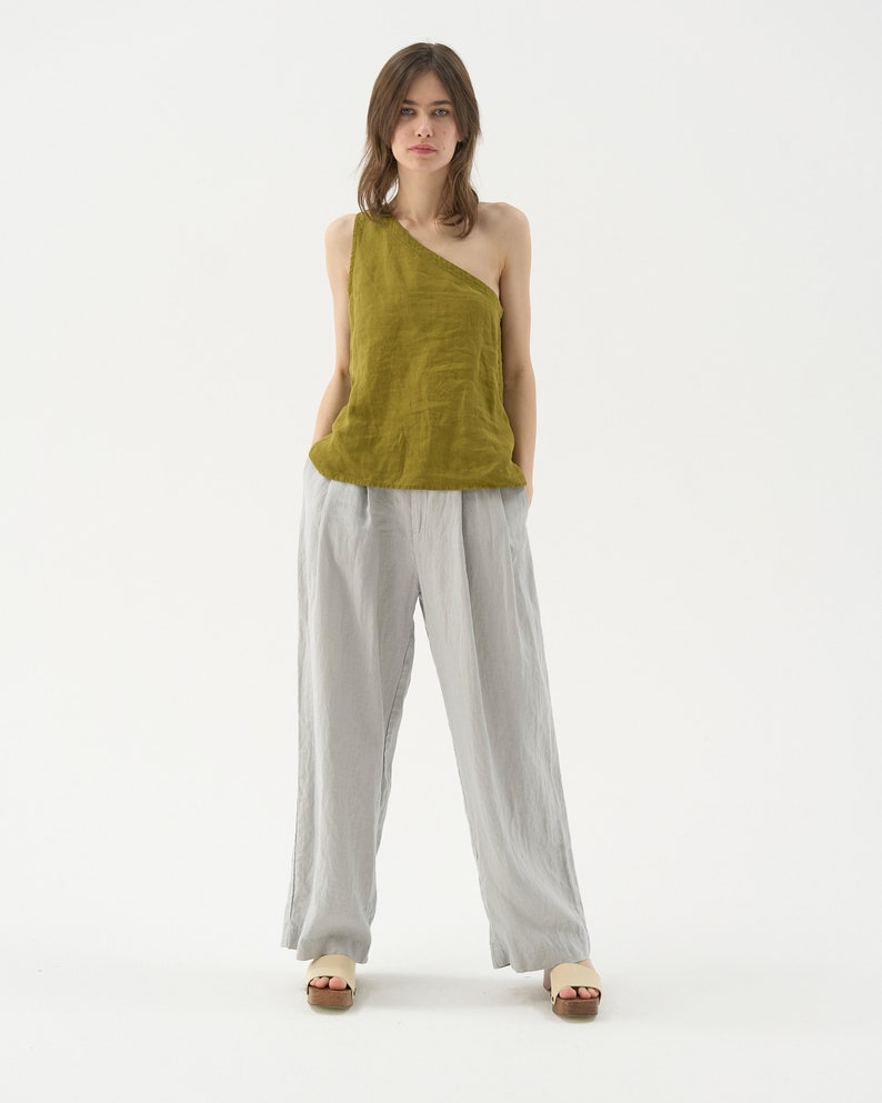 Wide leg linen pants with pockets, high waisted palazzo pants for women, pleated linen trousers MUSCAT image 2