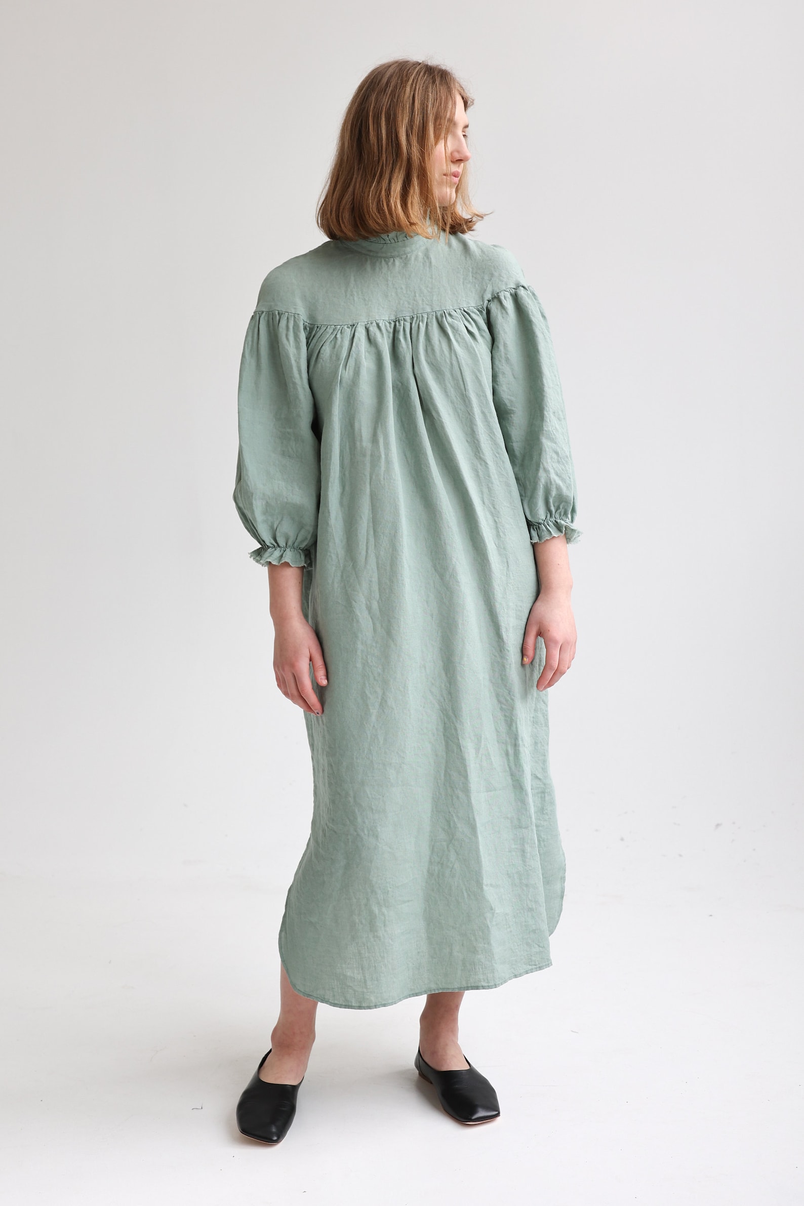 Elegant Linen Ruffle Dress Long Sleeve Linen Dress Puffy - Etsy