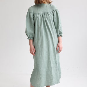 Elegant Linen Ruffle Dress Long Sleeve Linen Dress Puffy - Etsy