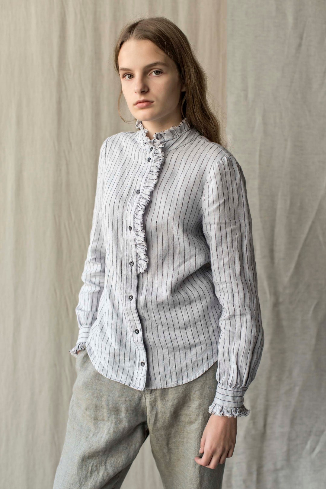トップス little suzie Linen Gather Collar Blouse little suzie Linen Gather Collar Blouse トップス