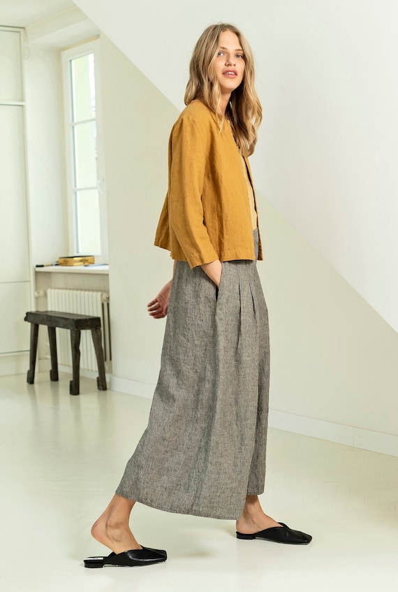 Wide Leg Linen Pants, Linen Culottes With Pockets, High Waisted Pants With  Elastic Back Line, Palazzo Pants, Boho Pants for Women TWIST 