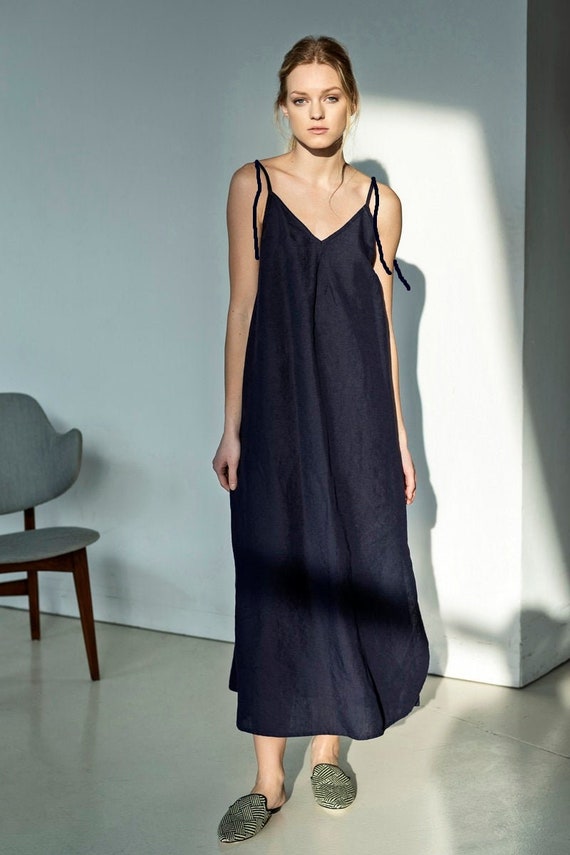 Linen slip dress with adjustable straps linen maxi dress | Etsy