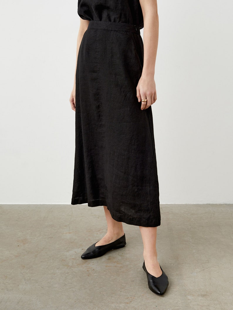 Linen midi skirt with pockets, A line skirt, long linen skirt, apron skirt, high waist skirt OPUS image 4