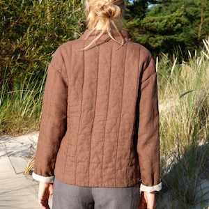 Quilted linen jacket, linen padded coat with pockets, warm kimono robe, fashionable winter coat, reversible jacket, padding coat QUINCE image 7