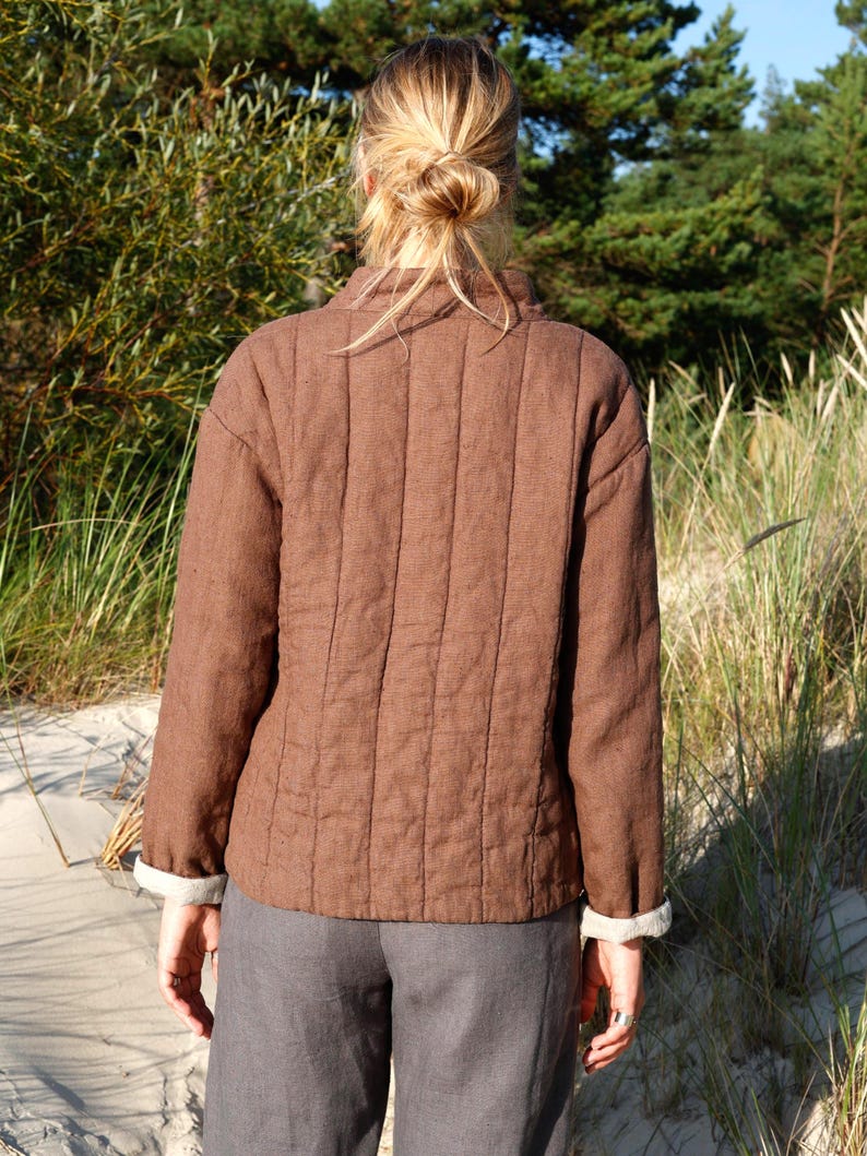 Quilted linen jacket, linen padded coat with pockets, warm kimono robe, fashionable winter coat, reversible jacket, padding coat QUINCE image 7