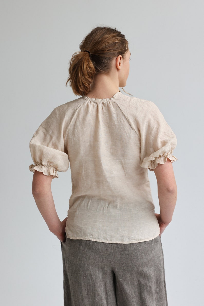 Puff sleeves linen top Bohemian blouse ROMANCE Linen balloon sleeve blouse