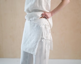 Bow tied linen skirt, Mini linen apron skirt, pants skirt, linen apron, linen wrap skirt, boho linen skirt ISLAND