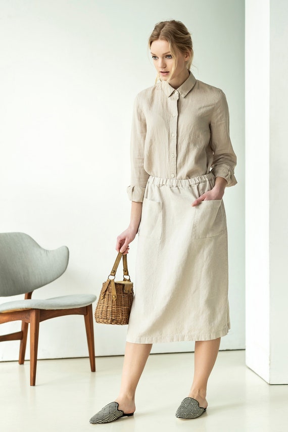 linen midi skirt