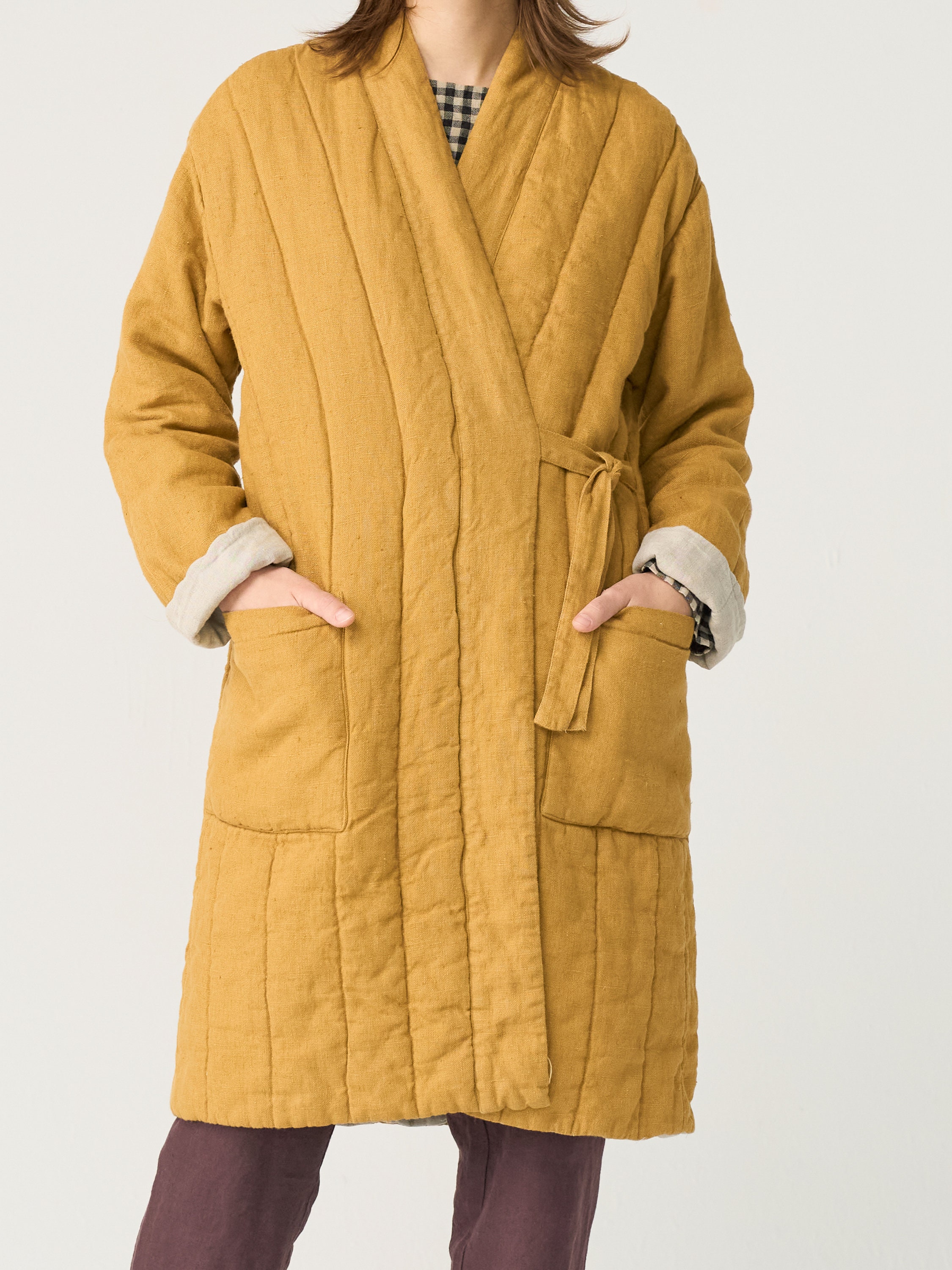 未使用品　rehellinen　linen wool long jacket Men's linen jacket, Grey melange | Manufactum