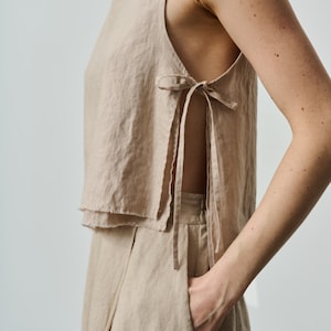 Layered linen vest for women, linen vest top with side ties, open side linen waistcoat MUGO