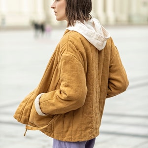 Steppjacke mit Taschen, Leinen-Kimonojacke für Damen, Steppmantel, Wende-Utility-Jacke QUINCE Bild 7