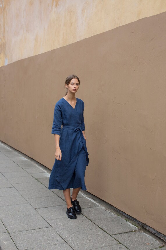 etsy linen wrap dress