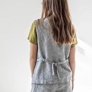 Buttoned linen vest for women, oversized linen waistcoat, relaxed vest with pockets BIRCH image 5