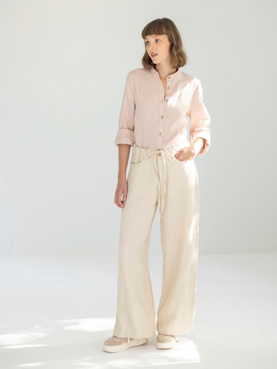 Long sleeve linen blouse, puff sleeve blouse, buttoned linen shirt women, fitted linen blouse, gathered blouse, simple linen blouse LUCERA