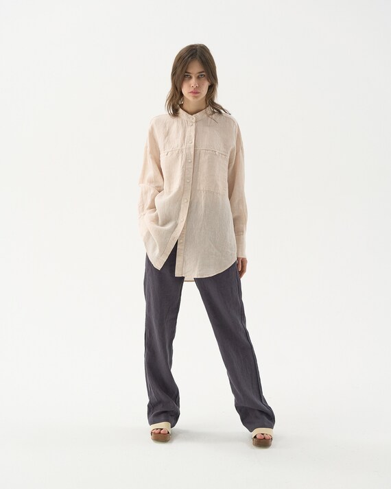 Oversized Linen Shirt for Women With 