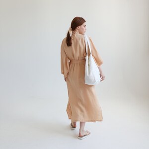 Linen dress coat with kimono sleeves, linen kimono robe for women, beach cover up NOON image 7