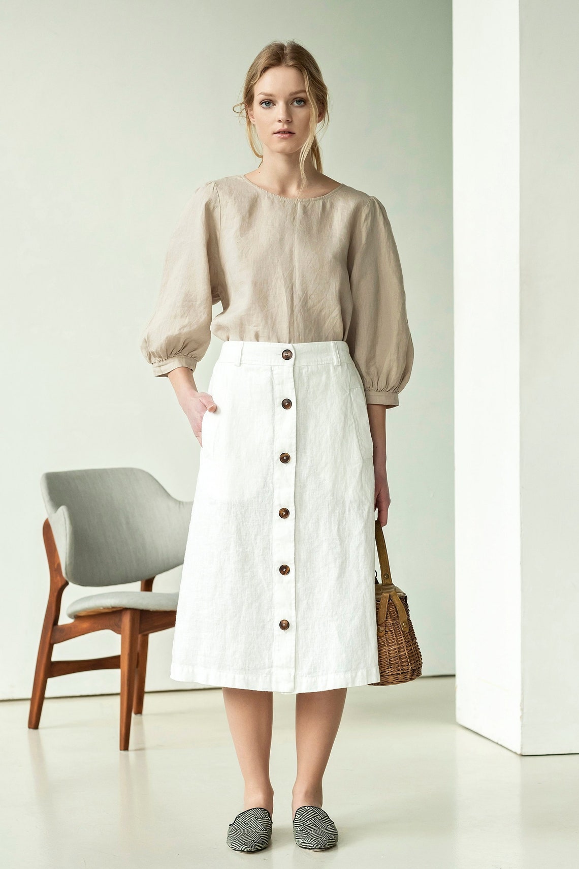 elegant ruffless white linen dress women sleeveless backless bow midi dress Summer pocket Casual 