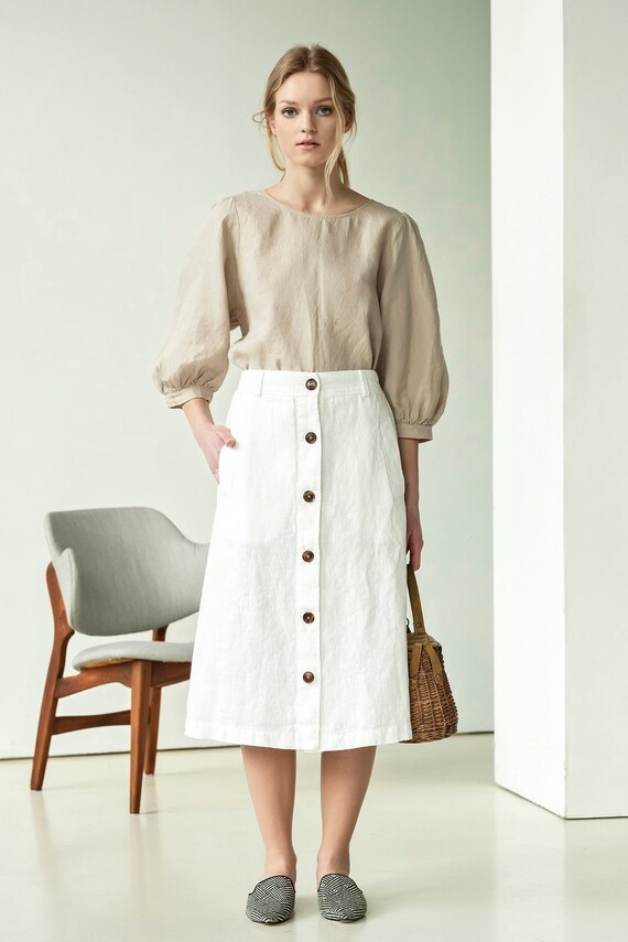 White linen midi skirt Long linen skirt 