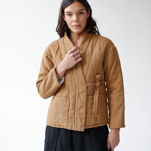 Quilted linen jacket, linen padded coat with pockets, warm kimono robe, fashionable winter coat, reversible jacket, padding coat QUINCE image 8