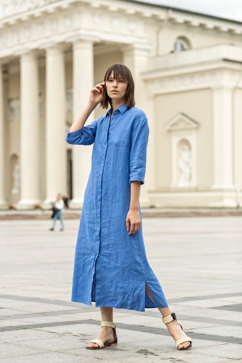 White Linen Dress Linen Maxi Dress Linen Shirt Dress Button Etsy