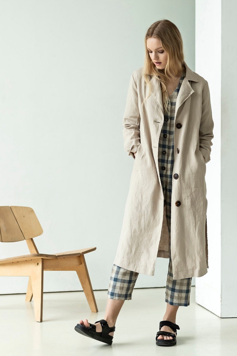 Linen trench coat women, linen coat for women, linen duster, vintage trench coat LEO image 2