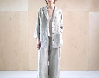 Loose linen cardigan, boyfriend jacket women, loose fit cardigan with pockets, long linen jacket, linen button jacket, suit jacket ORA
