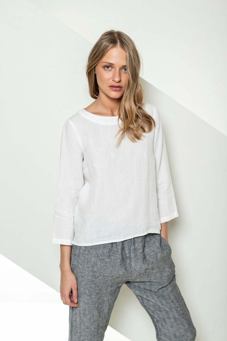 Long sleeve dark grey linen blouse women linen top from Etsy