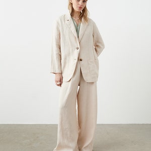 Heavy linen palazzo trousers, wide leg linen pants with pockets, long linen pants, boho linen trousers SPRING image 6