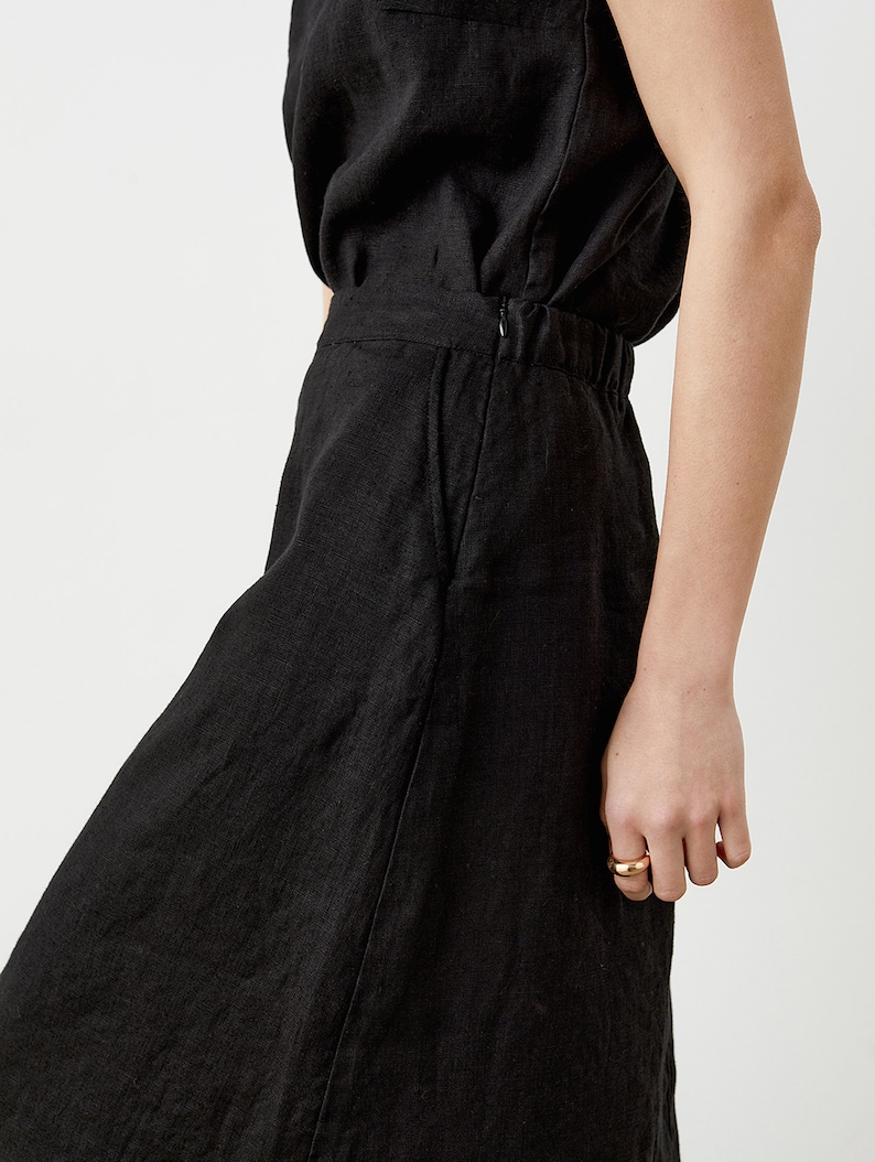 Linen midi skirt with pockets, A line skirt, long linen skirt, apron skirt, high waist skirt OPUS image 5